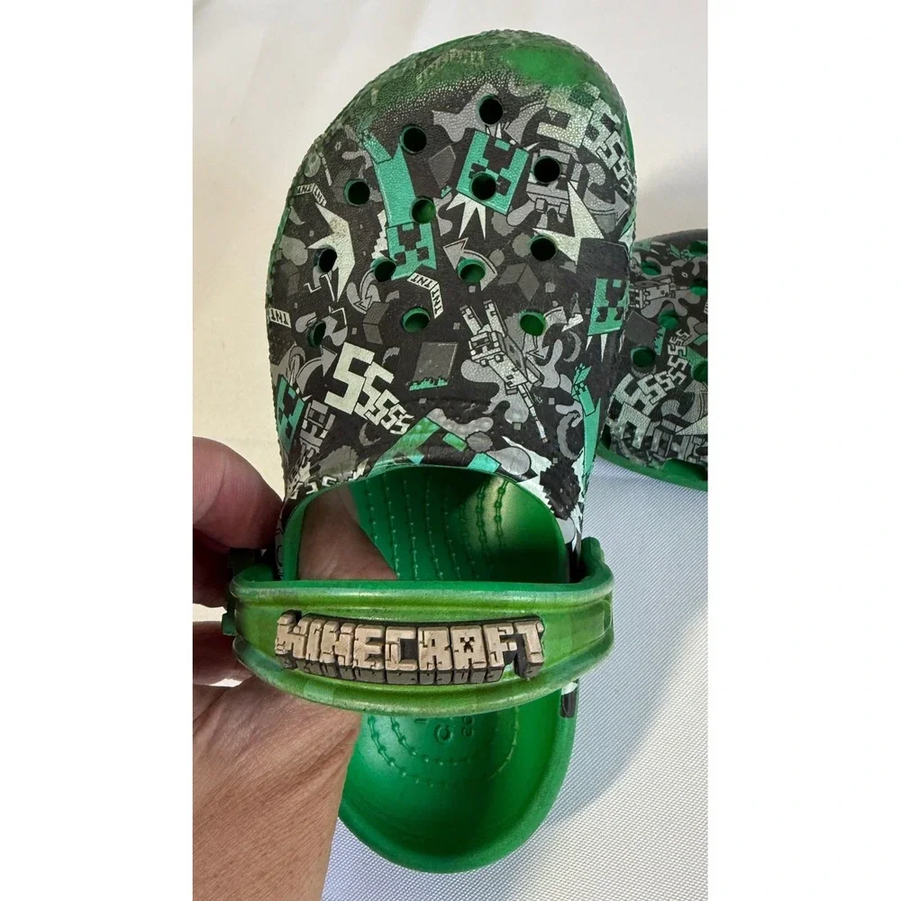 Crocs Boys Clogs C 11 Green Minecraft Creeper TNT Graphic Slip On Shoes Gamer